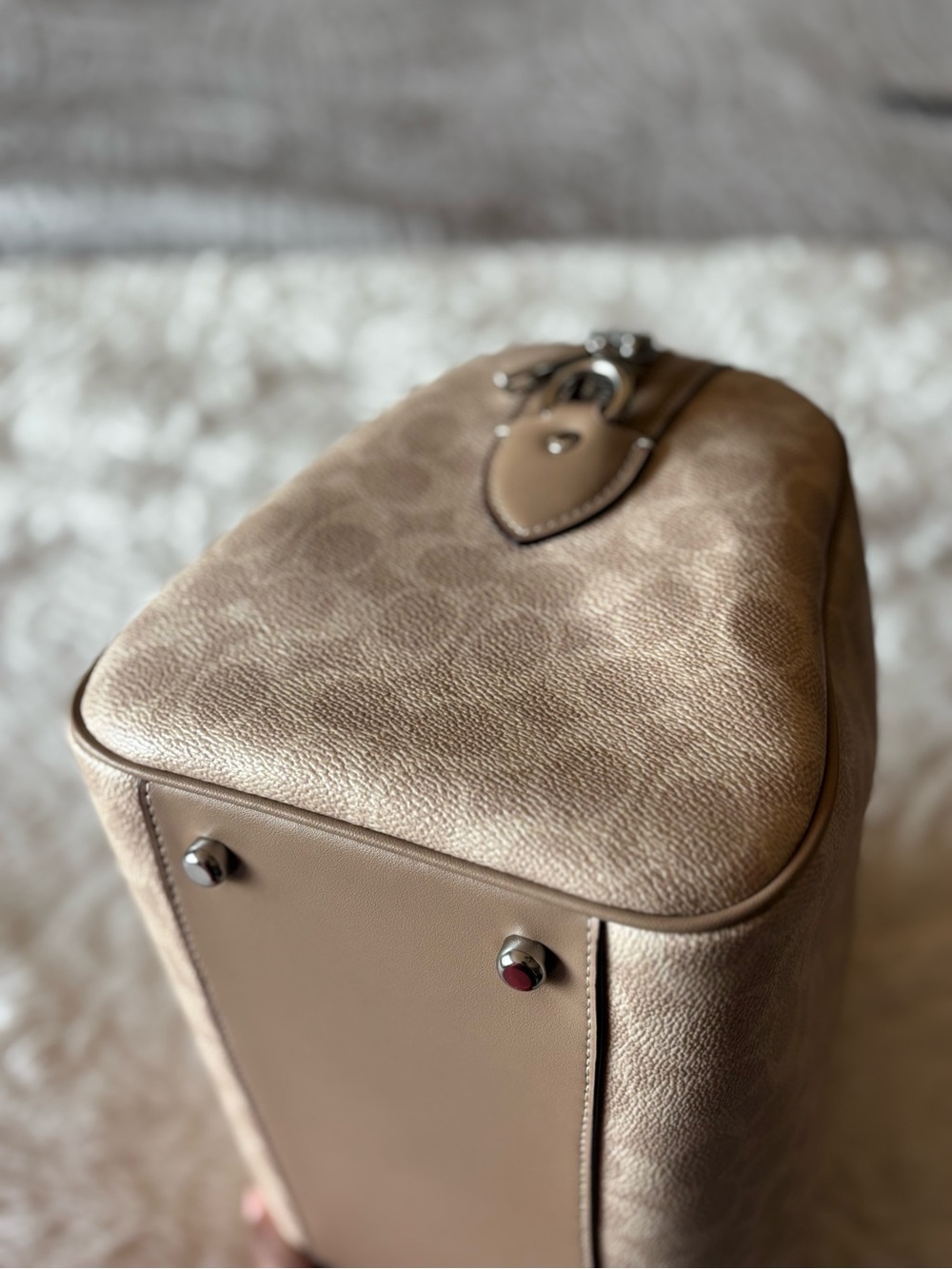 Coach Large Rowan in Sand/Taupe/Silver Canvas - Picture 5 of 13